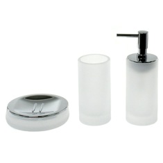 3 Piece White Satin Glass Bathroom Accessory Set